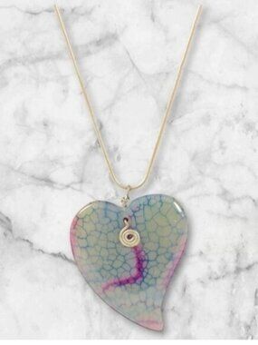 Fairycore Dragon Vein Agate Heart 2" Pendant Sterling Silver Chain Necklace